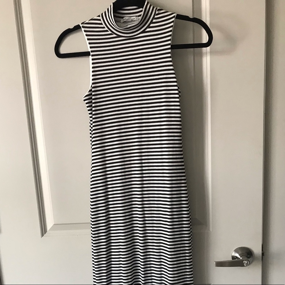 Form fitting striped floor length maxi dress